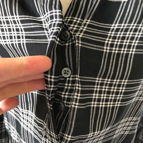 Joie Cotton Plaid Black White Blouse XS - Picture 4 of 8